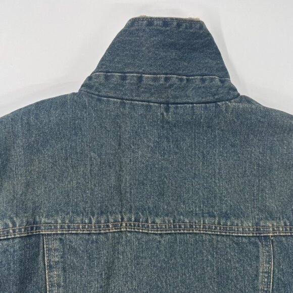 Gap Sherpa Denim Jacket Womens Medium Lined Blue Jean Trucker Cowgirl Distressed - Picture 10 of 16